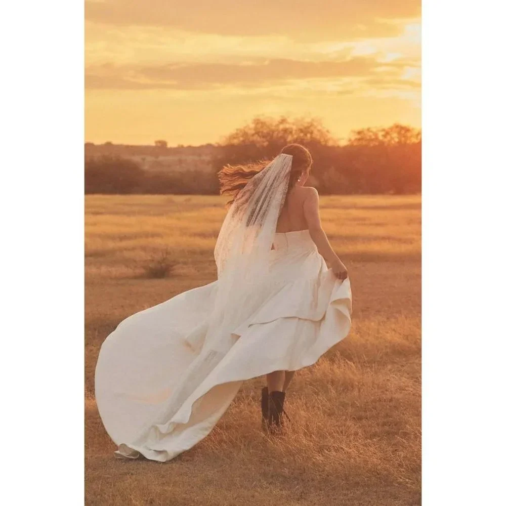 BHLDN Ivory Strapless High-Low Ruffle Bridal Dress - Picture 6 of 8